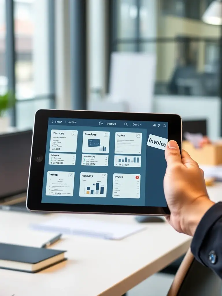 A well-organized digital filing system on a tablet, displaying invoices, receipts, and financial documents, showcasing ScubeAI's Account Organization Tools.