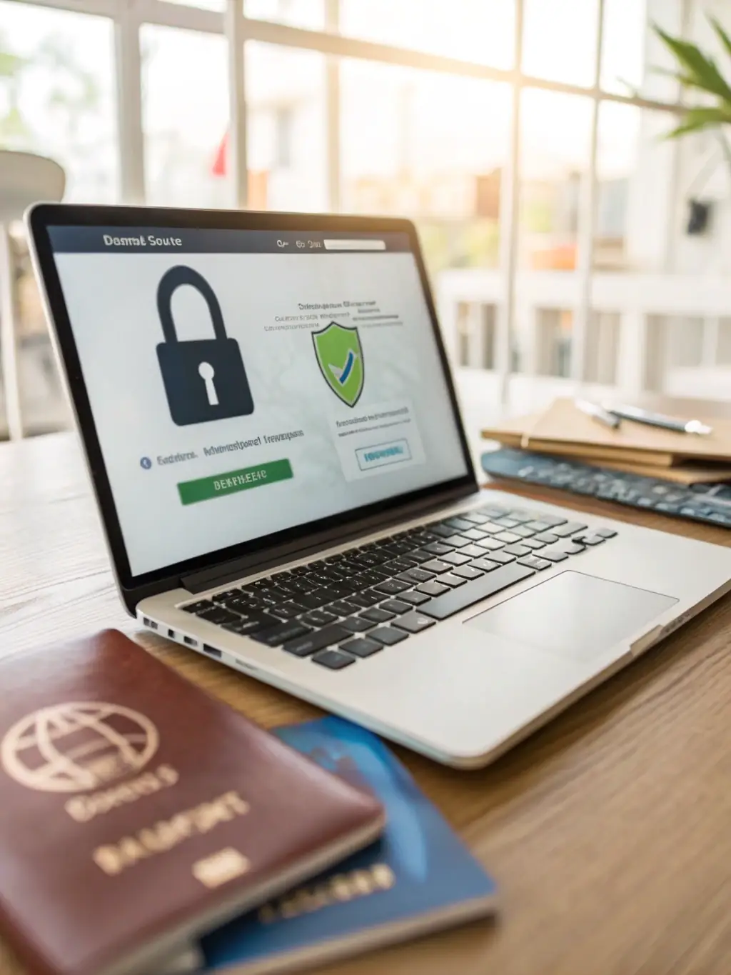 A secure payment gateway interface on a laptop, showing encrypted transaction data and security badges, highlighting ScubeAI's Secure Payment Processing service.